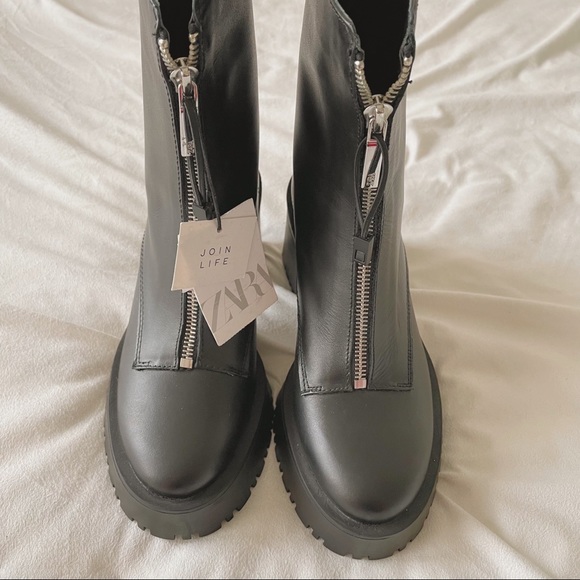 ZARA Zippered Leather Heeled Boots - Picture 10 of 14